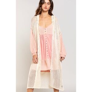 POL Pink Salt & Cream Open Weave Hooded Summer Cardigan